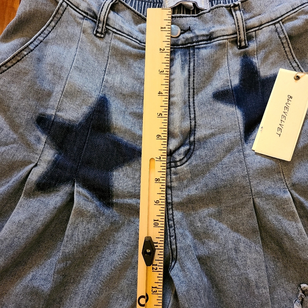 Blue Velvet Barrel Super Flare-Leg Denim Pants w/Star Details Sz:M Boho Festival - Picture 9 of 12
